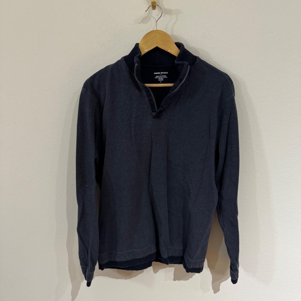 Banana Republic Cotton Quarter Zip Men's LG Blue Preppy Business Casual
